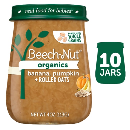 Beech-Nut Organics Baby Food Puree 8+ Months Banana Pumpkin + Rolled Oats