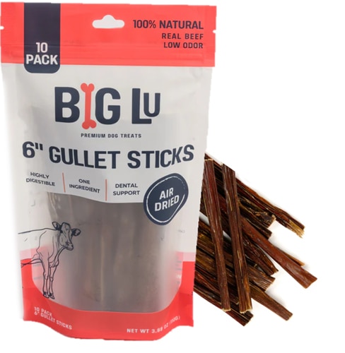 Big Lu Natural Dog Treats 6" Gullet Sticks Air Dried