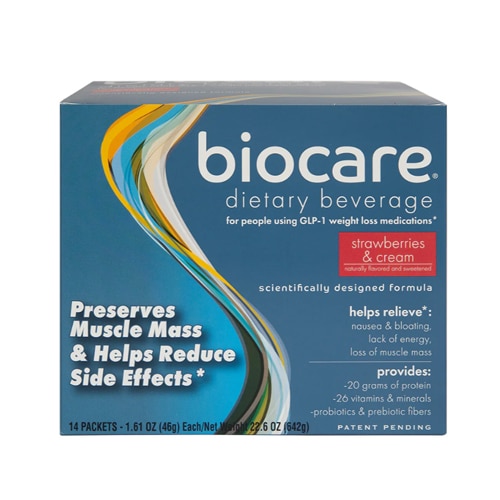 Biocare Dietary GLP-1 Beverage - Pack of 14 Strawberries & Cream