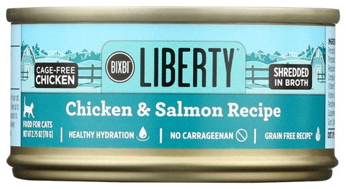 Bixbi Liberty Wet Cat Food Shredded In Broth Chicken & Salmon Recipe