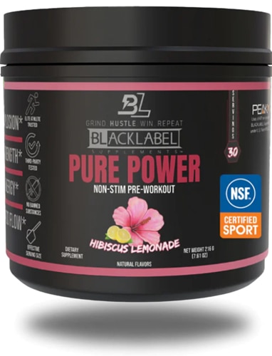 BlackLabel Supplements Pure Power Non-Stim Pre-Workout - NSF Certified for Sport Hibiscus Lemonade
