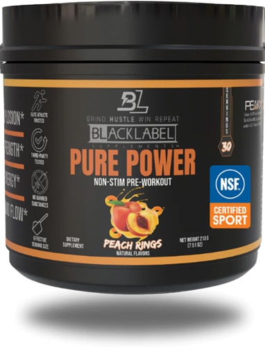 BlackLabel Supplements Pure Power Non-Stim Pre-Workout - NSF Certified for Sport Peach Rings