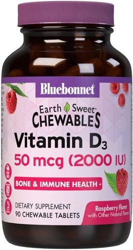 Bluebonnet Nutrition Earth Sweet Chewables Vitamin D3 Natural Raspberry