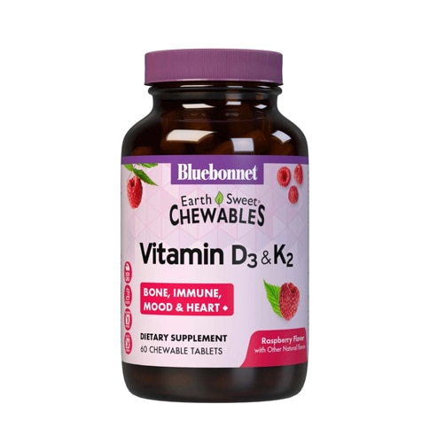 Bluebonnet Nutrition EarthSweet Chewables Vitamin D3 & K2 Raspberry