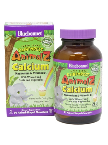 Bluebonnet Nutrition Super Earth Rainforest Animalz Calcium Magnesium & Vitamin D3 Natural Vanilla Frosting