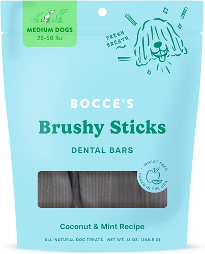 Bocce's Brushy Sticks Dental Bars Medium Dogs Coconut & Mint Recipe