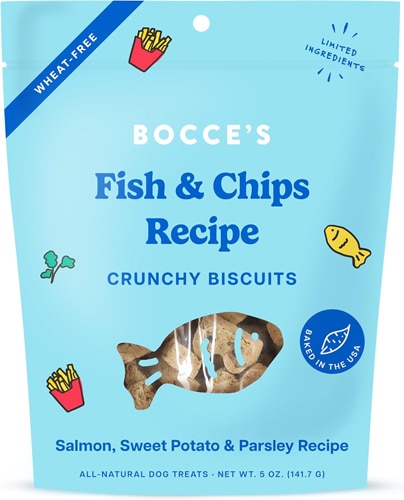 Bocce's Crunchy Dog Biscuits Fish & Chips Salmon Sweet Potato & Parsley