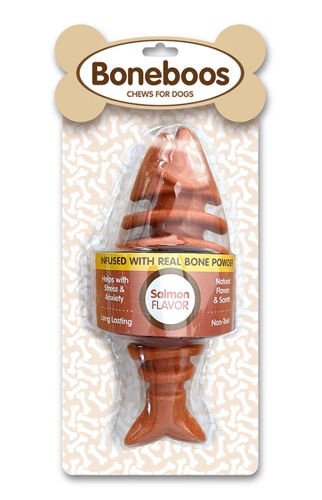 Boneboos Dog Chew Toy Bone Infused Fish Shape Salmon