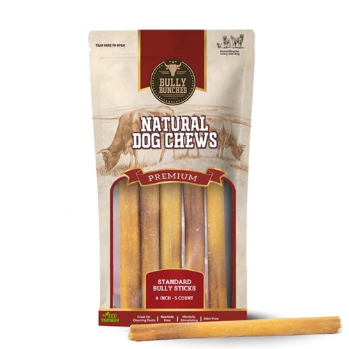 Bully Bunches Natural Dog Chews Bully 6 Inch Stick 5 Pack - Standard