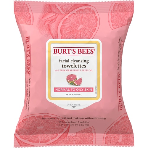 Burt's Bees Facial Cleansing Towelettes for Normal to Oily Skin Pink Grapefruit