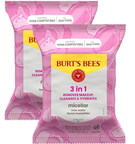 Burt's Bees Micellar Cleansing Towelettes Rose Water 2 Pack