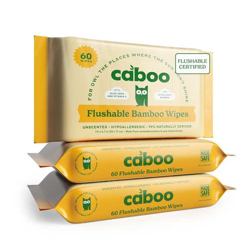 Caboo Flushable Wipes Bamboo Unscented Hypoallergenic