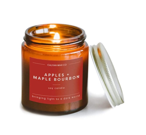 Calyan Wax Co Soy Candle Mini Amber Jar Apples Maple Bourbon