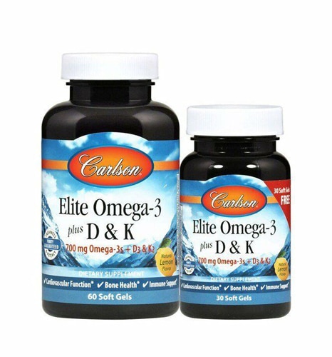 Carlson Elite Omega-3 plus D & K Natural Lemon