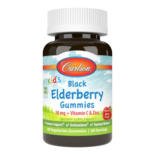 Carlson Kid's Black Elderberry Gummies 50 mg + Vitamin C & Zinc Natural Berry