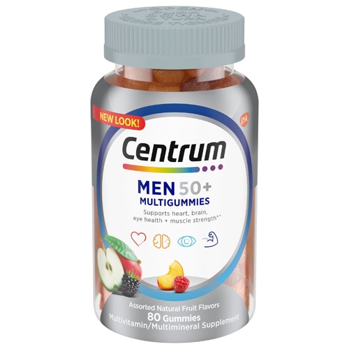 Centrum MultiGummies Men 50 Plus Multivitamin Supplement Assorted Natural Fruit