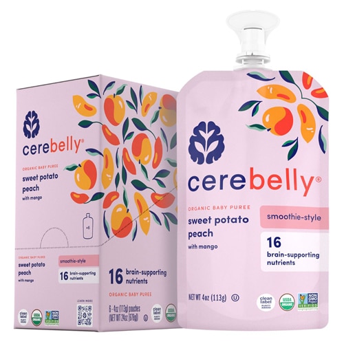 Cerebelly Organic Baby Food Dairy Free Smoothie Sweet Potato Peach