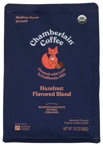 Chamberlain Coffee Organic Ground Coffee Medium Roast Hazelnut Flavored Blend