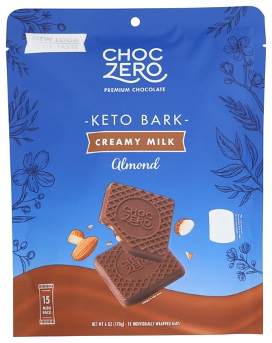 ChocZero Premium Chocolate Keto Bark 0 Sugar Added Creamy Milk Almond