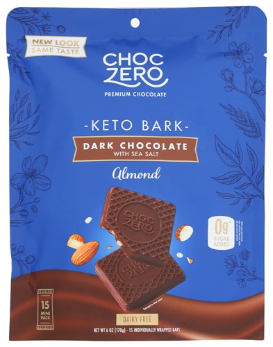 ChocZero Premium Chocolate Keto Bark Dairy Free 0 Sugar Added Dark Chocolate with Sea Salt Almond