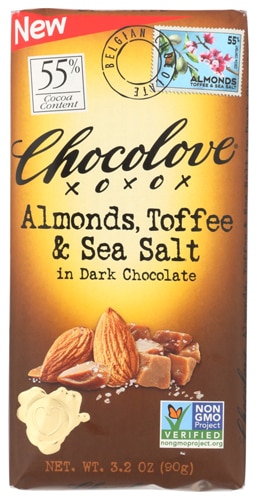 Chocolove Non-GMO Almonds Toffee & Sea Salt in Dark Chocolate 55%