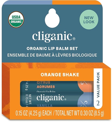 Cliganic Organic Lip Balm - 2 Pack Orange Shake