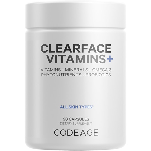 Codeage Clearface Pantothenic Acid - Niacin Supplement - Vitamins A - C - D3 - E - Probiotics - Zinc & Skin Botanical Blend