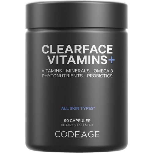 Codeage Clearface Pantothenic Acid-Niacin Supplement-Vitamins A - C - D3 - E - Probiotics - Zinc & Skin Botanical Blend