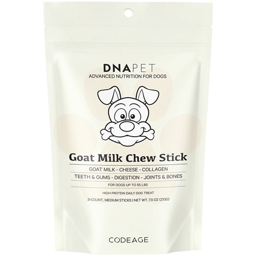 Codeage DNA PET Goat Milk Chew Sticks for Dogs 20-55 lbs 3 Protein Treats - Medium