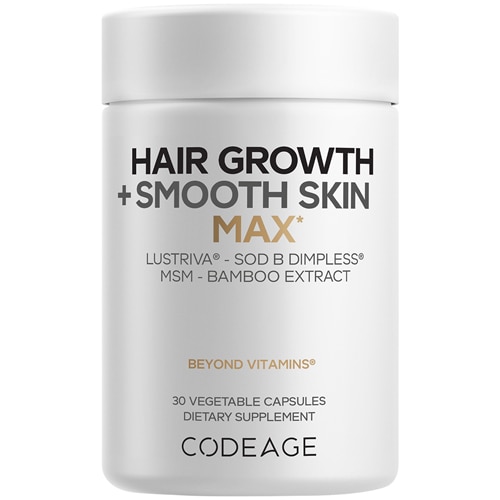 Codeage Hair Growth+Smooth Skin Max Vitamins Lustriva SOD B Dimpless Biotin Vitamin C MSM