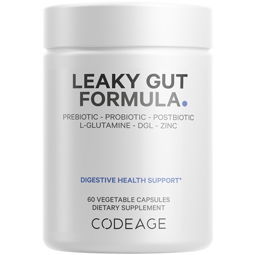 Codeage Leaky Gut Supplement - L-Glutamine Probiotics Vitamin D & Zinc - Vegan