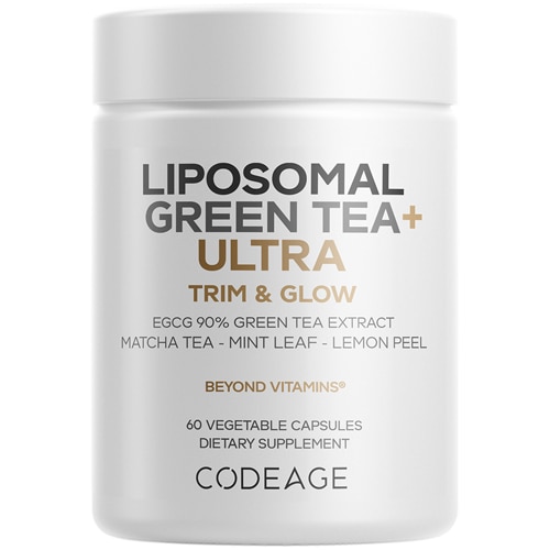 Codeage Liposomal Green Tea+ - EGCG 90% - Organic Matcha Green Tea - Peppermint Leaf - Lemon Peel