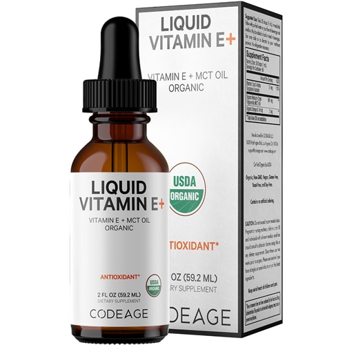 Codeage Liquid Vitamin E USDA-Certified Organic - Organic MCT Oil - Organic Orange Oil Vegan