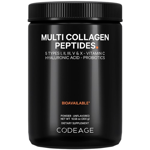 Codeage Multi Collagen Peptides + Hyaluronic Acid Powder Supplement Vitamin C & Probiotic Unflavored