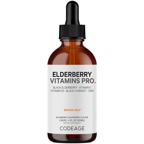 Codeage Organic Black Elderberry Liquid + Vitamin C D3 Zinc Supplement for Kids & Adults - Immune Complex