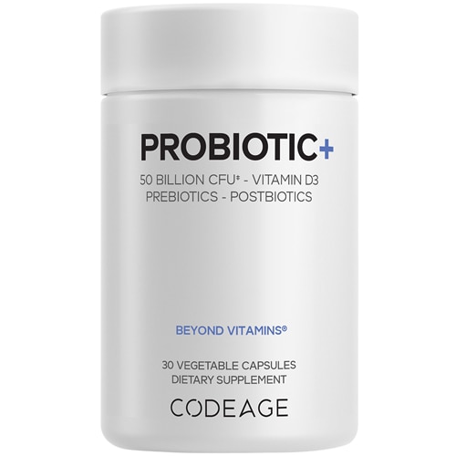 Codeage Probiotic+ 50B CFU - 12 Strains - Prebiotic Fiber - Postbiotics - D3 - Zinc - Quercetin