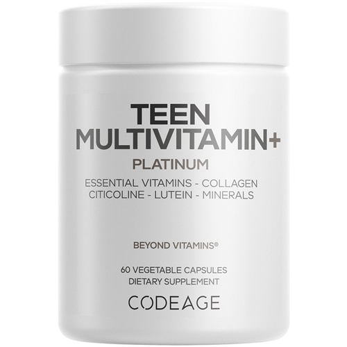 Codeage Teen Multivitamin+ Platinum - Vitamin A-E-B12-K2 - Citicoline - Zeaxanthin - Collagen