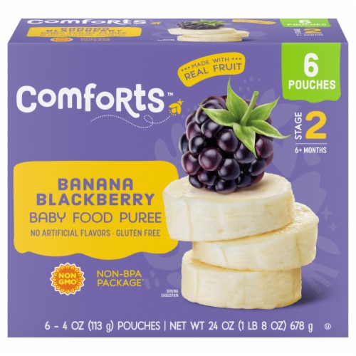 Comforts Baby Food Puree 6+ Months 4 oz Pouch Banana Blackberry
