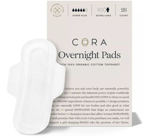 Cora Organic Cotton Overnight Pads Extra Long Super Absorbency