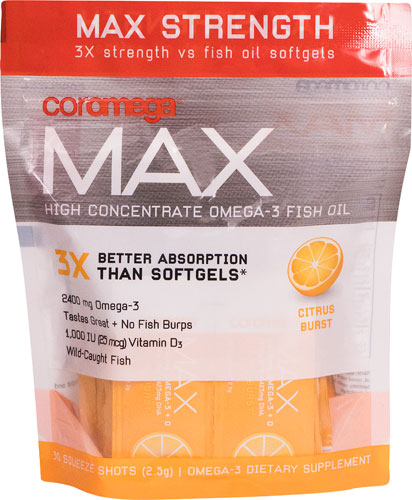 Coromega Max High Concentrate Omega-3 Fish Oil Squeeze Shots Citrus Burst