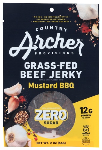 Country Archer Gluten Free Grass-Fed Zero Sugar Beef Jerky Mustard BBQ