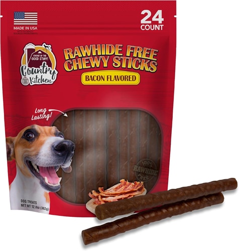 Country Kitchen Dog Treat Rawhide Free Chewy Sticks Bacon