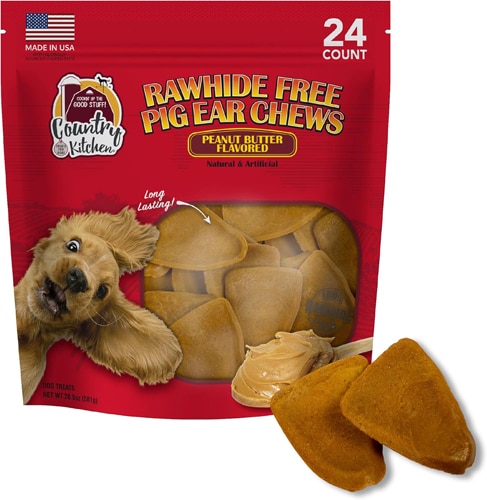 Country Kitchen Dog Treat Rawhide Free Pig Ear Peanut Butter