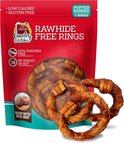 Country Kitchen Dog Treat Rawhide Free Rings Beef