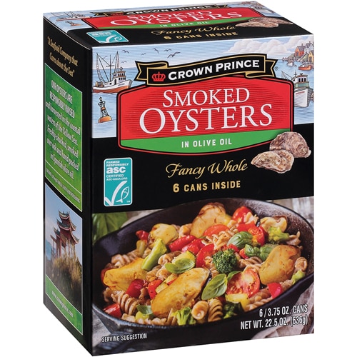 Crown Prince Non-GMO Smoked Oysters in Olive Oil 6 Cans