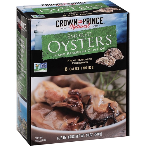 Crown Prince Non-GMO Smoked Oysters in Olive Oil - 6 Cans