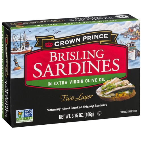 Crown Prince Non-GMO Wood Smoked Brisling Sardines In Extra Virgin Olive Oil