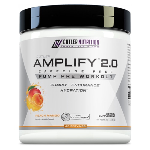 Cutler Nutrition Amplify 2.0 - Non-Stim Pump Pre Workout - 40 Servings Peach Mango