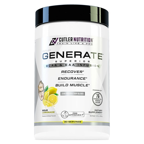 Cutler Nutrition Generate EAAs and BCAAs Intra and Post Workout - 30 Servings Sour Lemonade