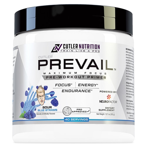 Cutler Nutrition Prevail Pre Workout Primer Energy & Focus Blend - 40 Servings Sour Blue Straws